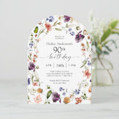 Garden Flowers Botanical Script 90th Birthday Kaart (Staand voorkant)