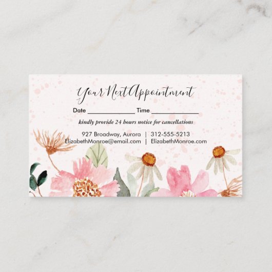 Garden Flowers Hair Stylist Salon Makeup Afsprakenkaartje (Achterkant)