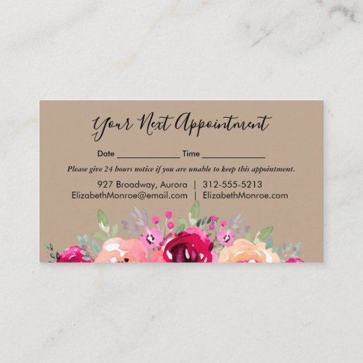 Garden Flowers Hair Stylist Salon Makeup Kraft Afsprakenkaartje (Achterkant)
