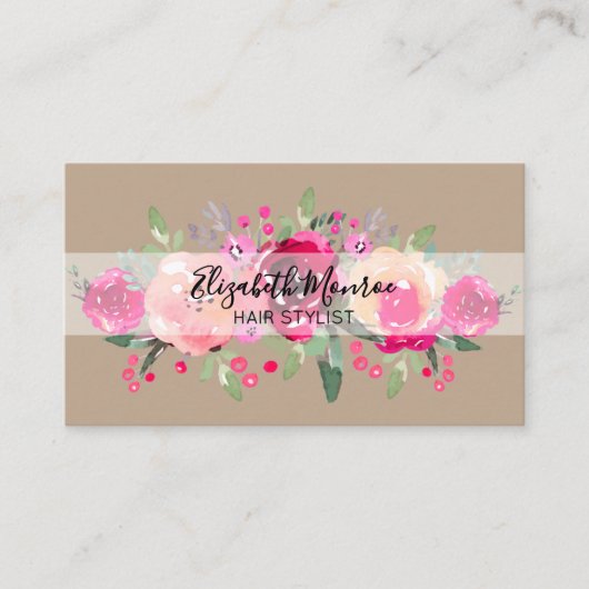 Garden Flowers Hair Stylist Salon Makeup Kraft Afsprakenkaartje (Voorkant)