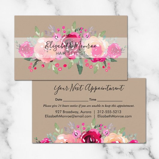 Garden Flowers Hair Stylist Salon Makeup Kraft Afsprakenkaartje