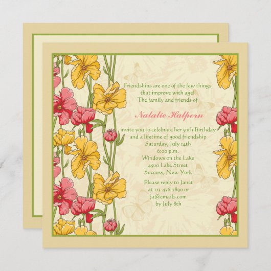 Garden Flowers Invitation Kaart (Voorkant / Achterkant)