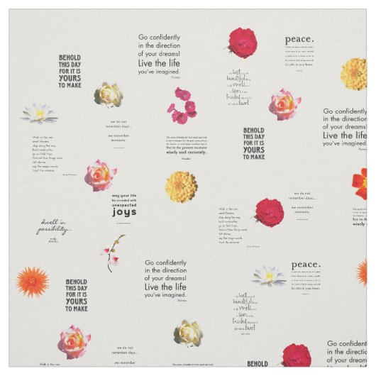 Garden Flowers met Quottes Print Pattern Fabric Stof (Swatch)