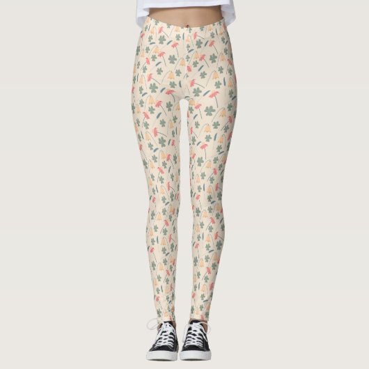 Garden Flowers on beige background Pattern Leggings (Voorkant)