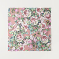Garden flowers rose with tulips painted in waterco