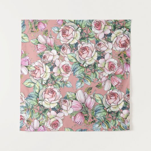 Garden flowers rose with tulips painted in waterco wandkleed (Voorkant)