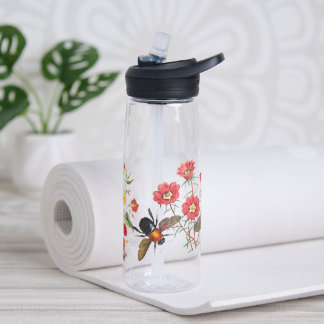 Garden Flowers Water Bottle, Bee, Vintage Floral Waterfles