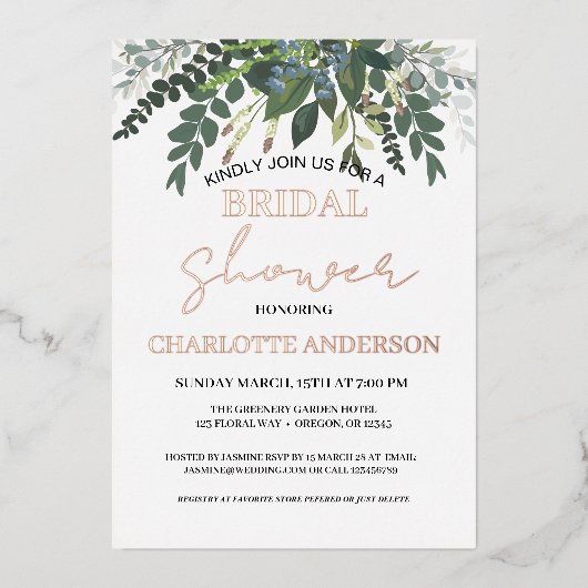 Garden Foliage Natuur Greenery Vrijgezellenfeest G Folie Uitnodiging (Voorkant)