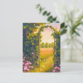 Garden Gate | Pink Flowers Botanical Watercolor Briefkaart (Staand voorkant)