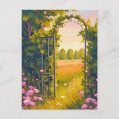 Garden Gate | Pink Flowers Botanical Watercolor Briefkaart (Voorkant)