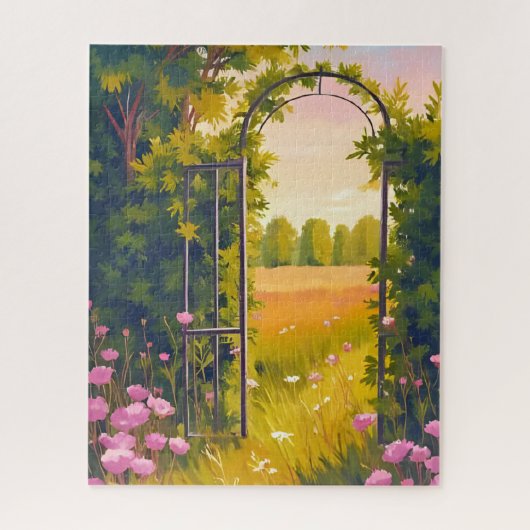Garden Gate | Pink Flowers Botanical Watercolor Legpuzzel (Verticaal)