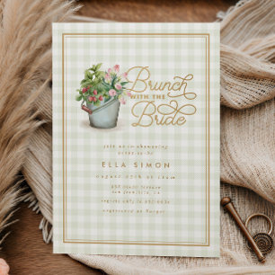 Garden Gingham Sage Gold Vrijgezellenfeest Brunch Kaart