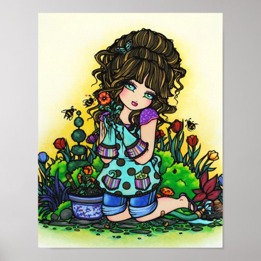 Garden Girl Bumblebee Tulip Art van Hannah Lynn Poster (Voorkant)