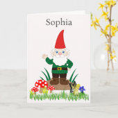 Garden Gnome Birthday Personalize Name Age Kaart (Gele Bloem)