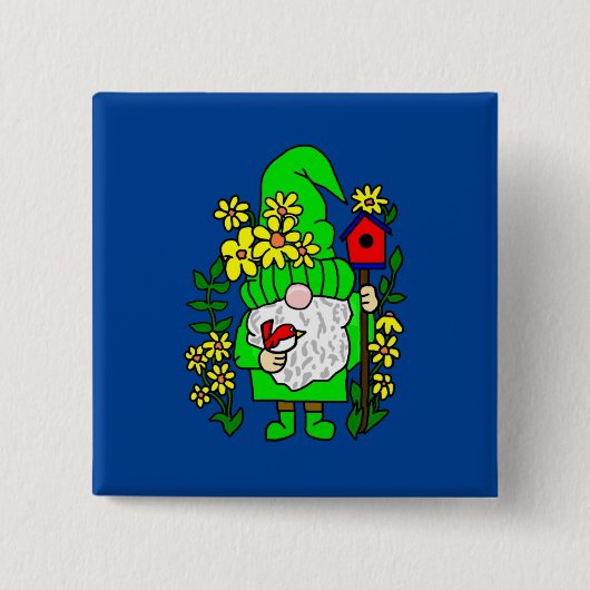 Garden Gnome Vierkante Button 5,1 Cm (Voorkant)