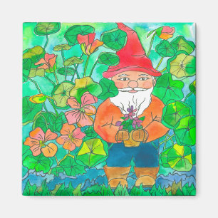 Garden Gnome Waterverf Flowers Magneet
