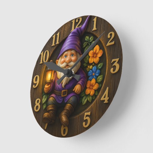 Garden Gnome with Lantern Wall Clock Ronde Klok (Hoek)
