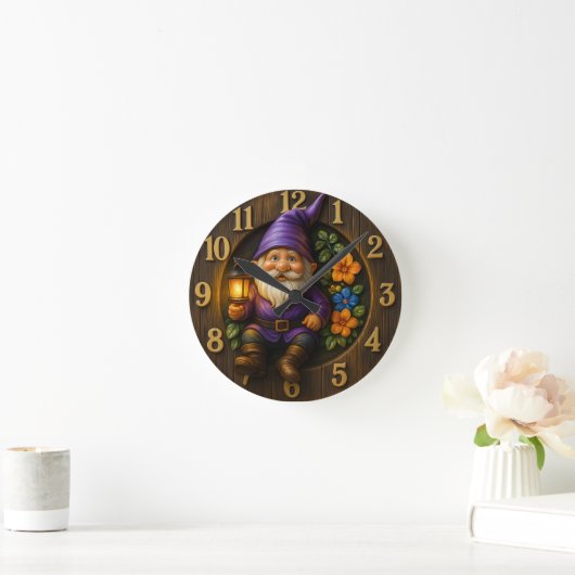Garden Gnome with Lantern Wall Clock Ronde Klok (Huis)