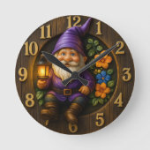 Garden Gnome with Lantern Wall Clock Ronde Klok (Voorkant)