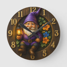 Garden Gnome with Lantern Wall Clock Ronde Klok