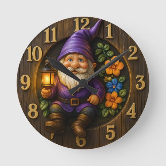 Garden Gnome with Lantern Wall Clock Ronde Klok (Voorkant)