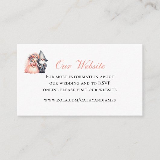 Garden Gnome Woodland Oranje bruiloft website Informatiekaartje (Voorkant)