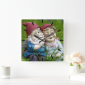 Garden Gnomes Couple Vierkante Klok (Huis)