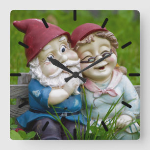 Garden Gnomes Couple Vierkante Klok