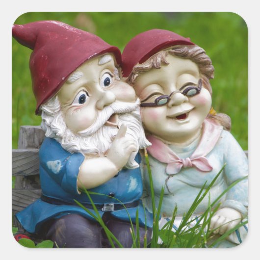 Garden Gnomes Couple Vierkante Sticker (Voorkant)