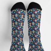 Garden Gnomes en Flowers Navy Blue Patterned Sokken (Top)