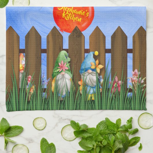 Garden Gnomes, vun kleurrijke keukenhanddoeken (Gevouwen)