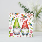 Garden Gnomes with Tropical Parrots  Feestdagenkaart (Staand voorkant)