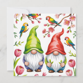 Garden Gnomes with Tropical Parrots  Feestdagenkaart