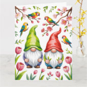 Garden Gnomes with Tropical Parrots  Kaart (Gele Bloem)