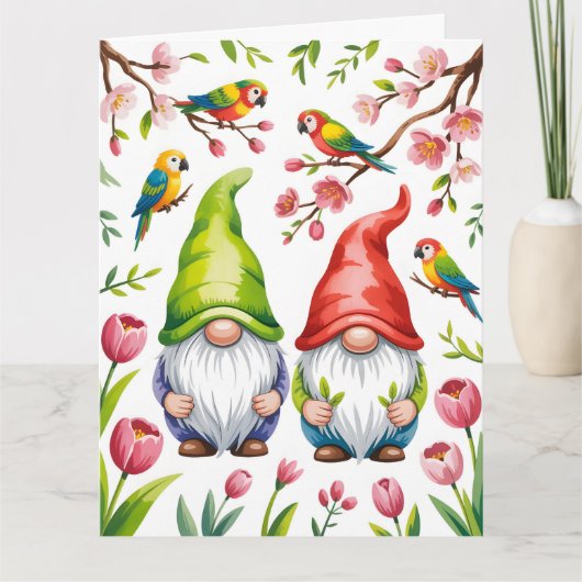 Garden Gnomes with Tropical Parrots  Kaart (Voorkant)