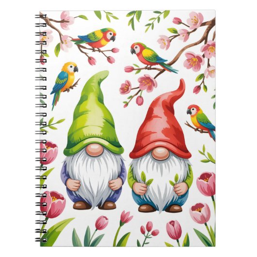 Garden Gnomes with Tropical Parrots Notitieboek (Voorkant)