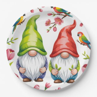 Garden Gnomes with Tropical Parrots  Papieren Bordje