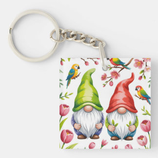 Garden Gnomes with Tropical Parrots  Sleutelhanger