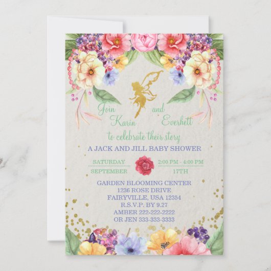 Garden Golden Fairy Baby shower Invitation Kaart (Voorkant)