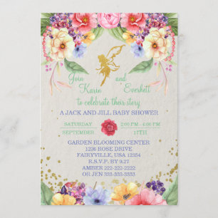 Garden Golden Fairy Baby shower Invitation Kaart