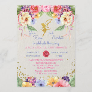 Garden Golden Fairy Baby shower Invitation Kaart