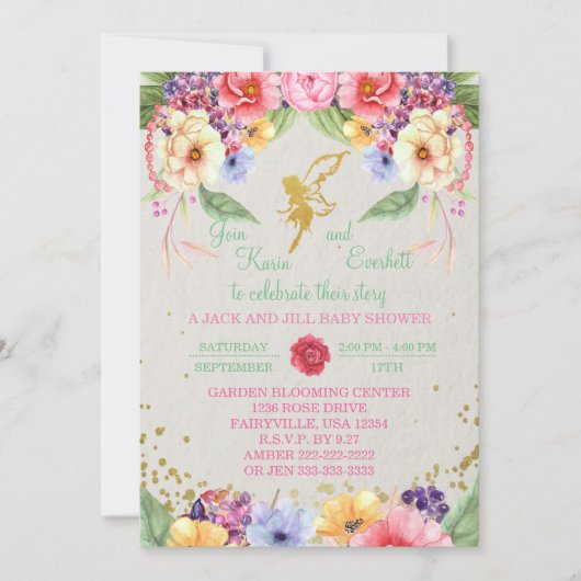 Garden Golden Fairy Baby shower Invitation Kaart (Voorkant)
