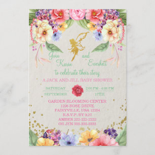 Garden Golden Fairy Baby shower Invitation Kaart