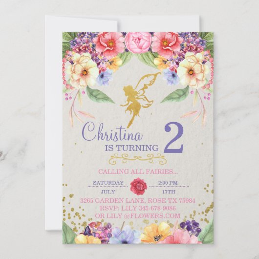 Garden Golden Fairy Birthday of Shower Invitation Kaart (Voorkant)