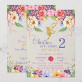 Garden Golden Fairy Birthday of Shower Invitation Kaart (Voorkant / Achterkant)