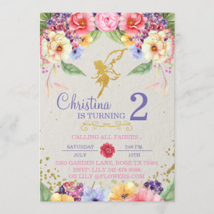 Garden Golden Fairy Birthday of Shower Invitation Kaart