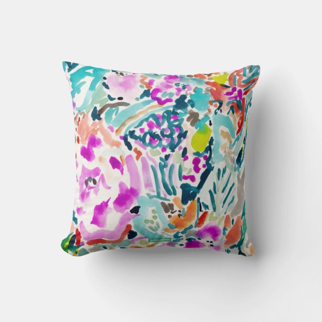 GARDEN GRAVY Colorful Waterverf Floral Kussen (Voorkant)