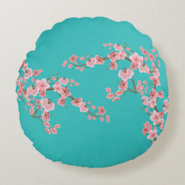 Garden Green Cherry Blossom Accent Pillow Rond Kussen