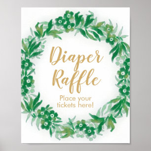 Garden Greenery Baby shower Diaper Raffle Sign Poster