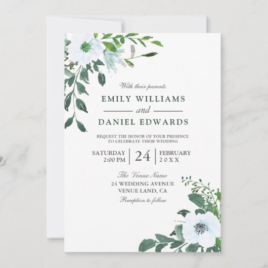 Garden Greenery Elegant Wedding Invitation Kaart (Voorkant)
